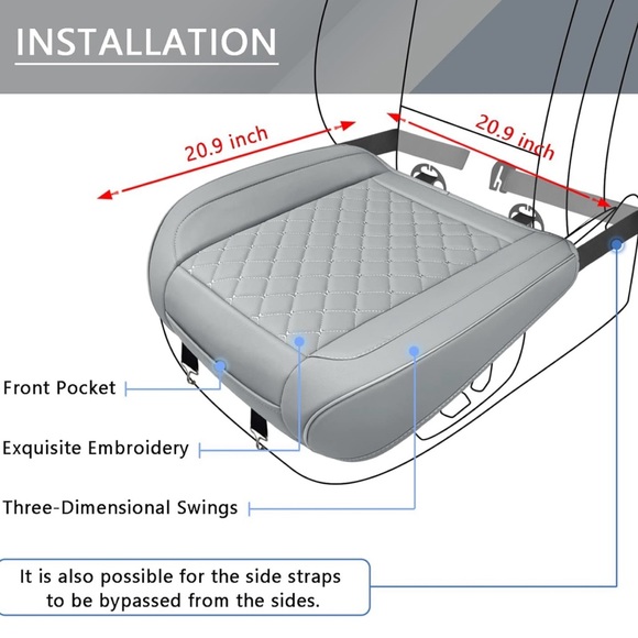 New 2Pcs Car Front Seat Cover Bottom PU Leather Cushion Protector/ Gray - Picture 4 of 9